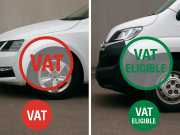 Split image showing a car labelled ‘VAT’ and a van labelled ‘VAT Eligible’, illustrating the difference in VAT reclaim rules for businesses.