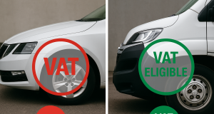 Split image showing a car labelled ‘VAT’ and a van labelled ‘VAT Eligible’, illustrating the difference in VAT reclaim rules for businesses.